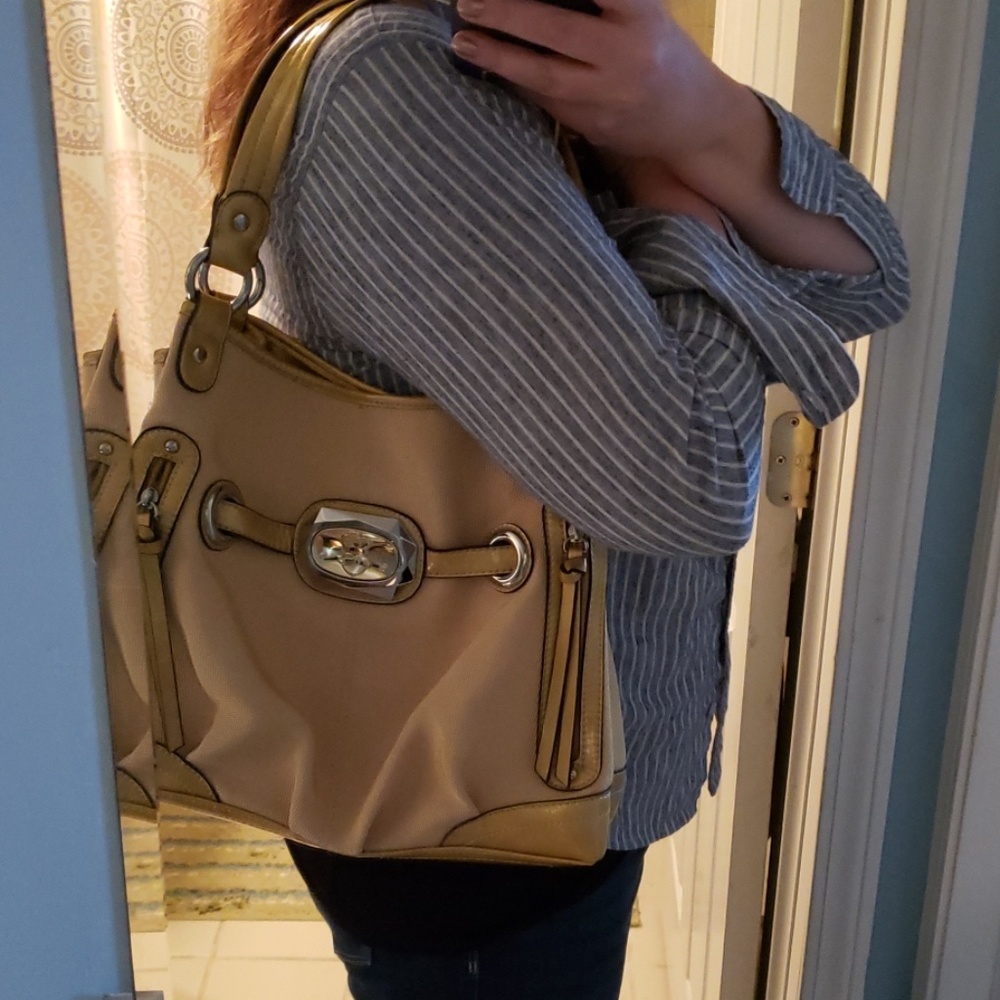 Bright Yellow Kathy VanZeeland Shoulder & Accessory Bag Gold Metallic Hardware